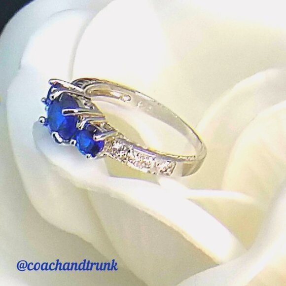925 Sapphire Trinity Ring Channel Set White CZ STERLING SILVER NWT - Picture 8 of 9